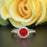 1.25 Carat Round Cut Halo Ruby and Diamond Engagement Ring in 9k White Gold for Women
