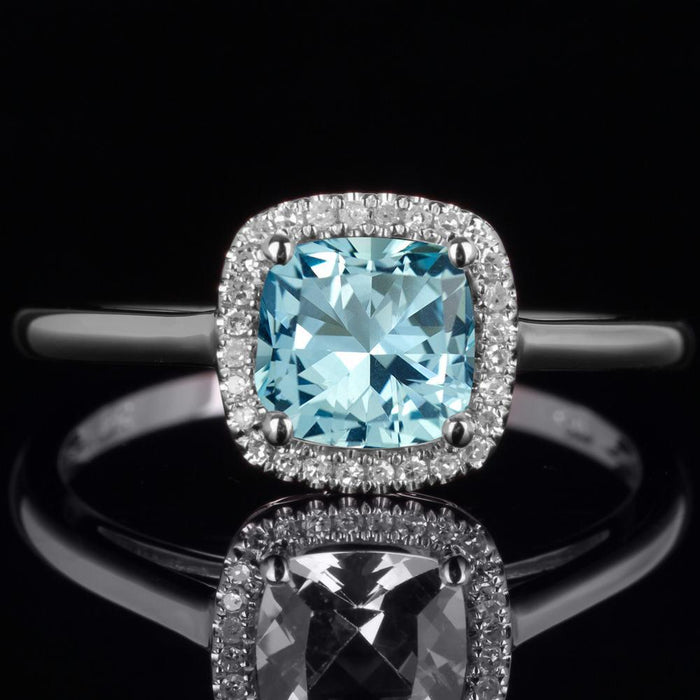 Bestselling 1.50 Carat Cushion Cut Aquamarine and Diamond Engagement Ring in White Gold