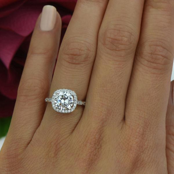 2.5 Carat Round Cut Art Deco Halo Engagement Ring in White Gold over Sterling Silver
