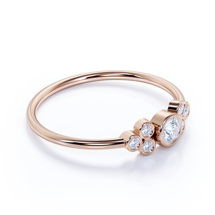7 Stone Bezel Set Round Shape Diamond Stacking Ring in Rose Gold