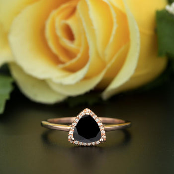 1.25 Carat Trillion Cut Halo Black Diamond and Diamond Engagement Ring in Rose Gold Flawless Ring