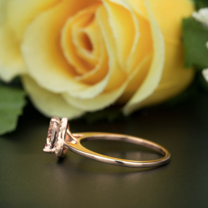1.25 Carat Pear Cut Peach Morganite and Diamond Engagement Ring in Rose Gold for Women