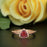 1.5 Carat Trillion Cut Halo Ruby and Diamond Classic Wedding Ring Set in 9k Rose Gold Flawless Ring