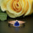 1.50 Carat Trillion Cut Halo Sapphire and Diamond Classic Wedding Ring Set in Rose Gold Flawless Ring
