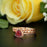 2 Carat Trillion Cut Halo Ruby and Diamond Trio Art Deco Wedding Ring Set in 9k Rose Gold Flawless Ring