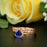 2 Carat Trillion Cut Halo Sapphire and Diamond Trio Art Deco Wedding Ring Set in Rose Gold Flawless Ring