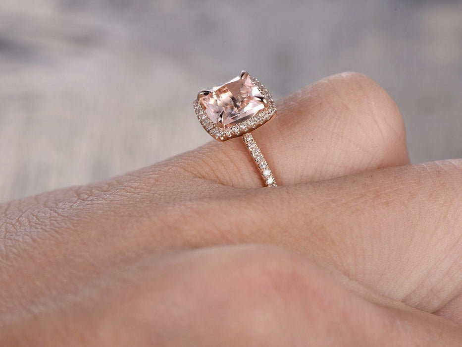 1.50 Carat Princess Cut Morganite and Diamond Engagement Ring in Rose Gold