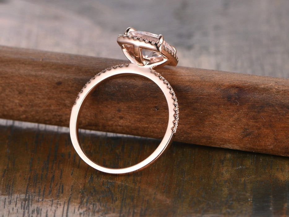 1.50 Carat Princess Cut Morganite and Diamond Engagement Ring in Rose Gold