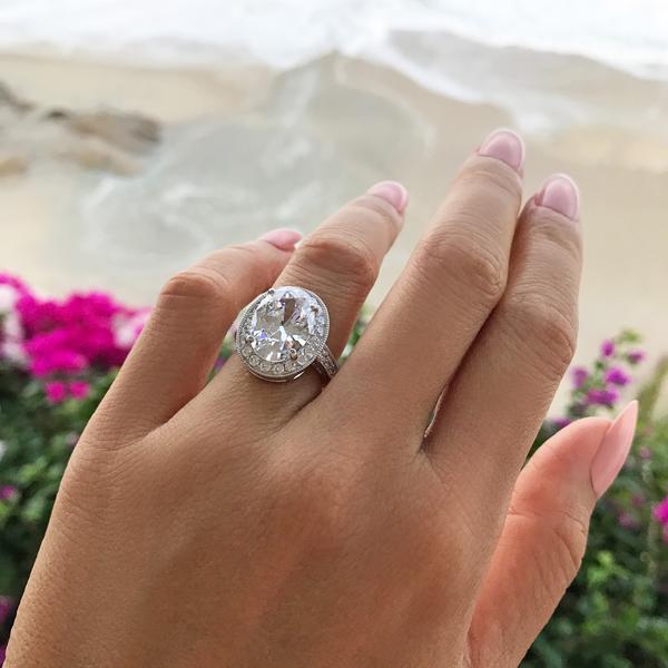 Final Sale: 6 Carat Oval Cut Halo Filigree Engagement Ring in White Gold over Sterling Silver