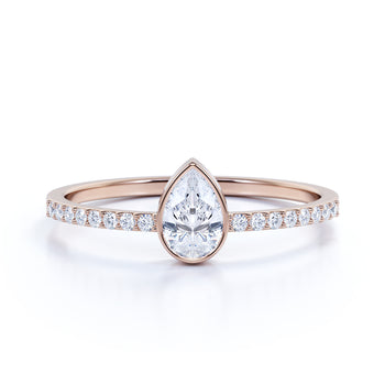 Delicate Pear and Round Cut Diamond Stacking Ring in Rose Gold