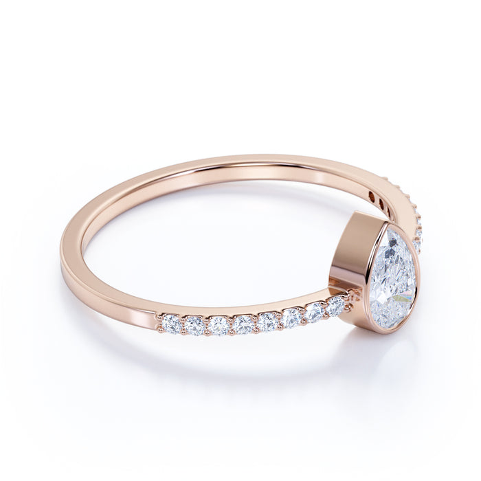 Delicate Pear and Round Cut Diamond Stacking Ring in Rose Gold