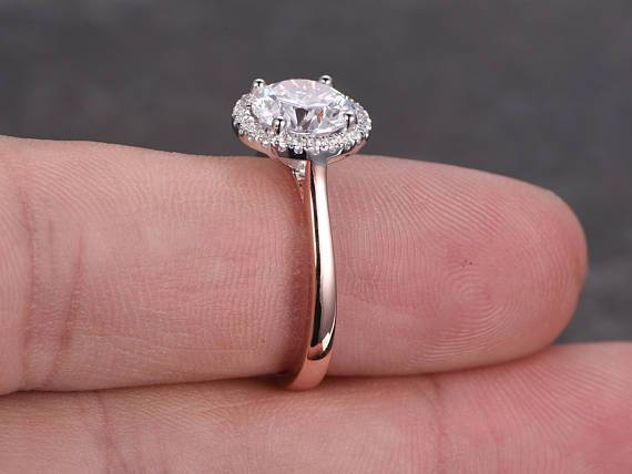 1.25 Carat Round Cut Moissanite and Diamond Engagement Ring in 9k White Gold