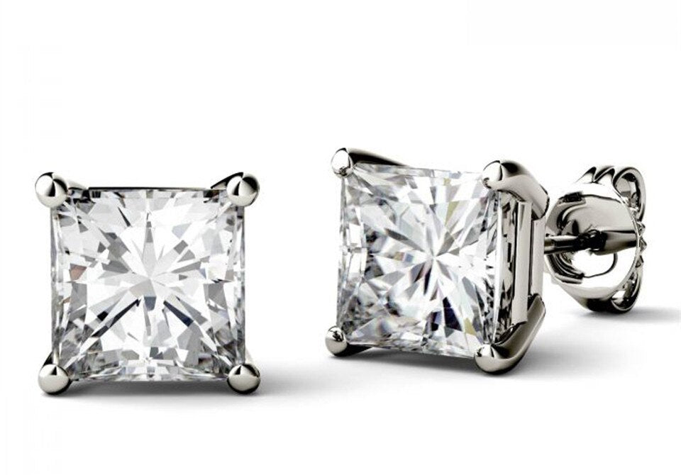 Limited Time Sale 2 Carat Princess Cut Moissanite Solitaire Stud Earrings in White Gold