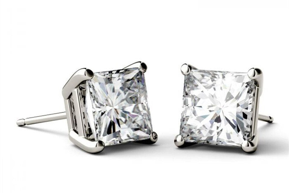 Limited Time Sale 2 Carat Princess Cut Moissanite Solitaire Stud Earrings in White Gold