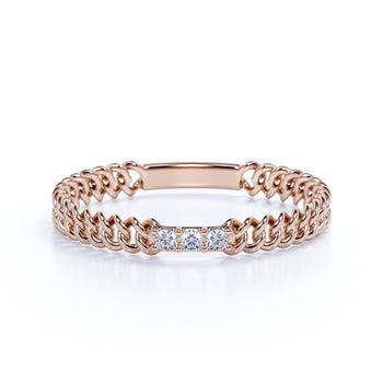 Round Diamond Trilogy Chain Link Design Stacking Ring