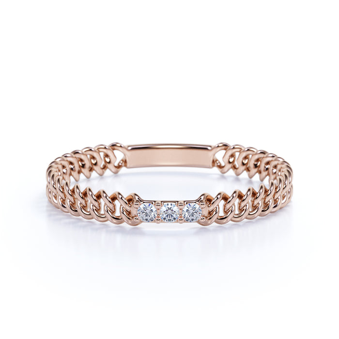 Round Diamond Trilogy Chain Link Design Stacking Ring