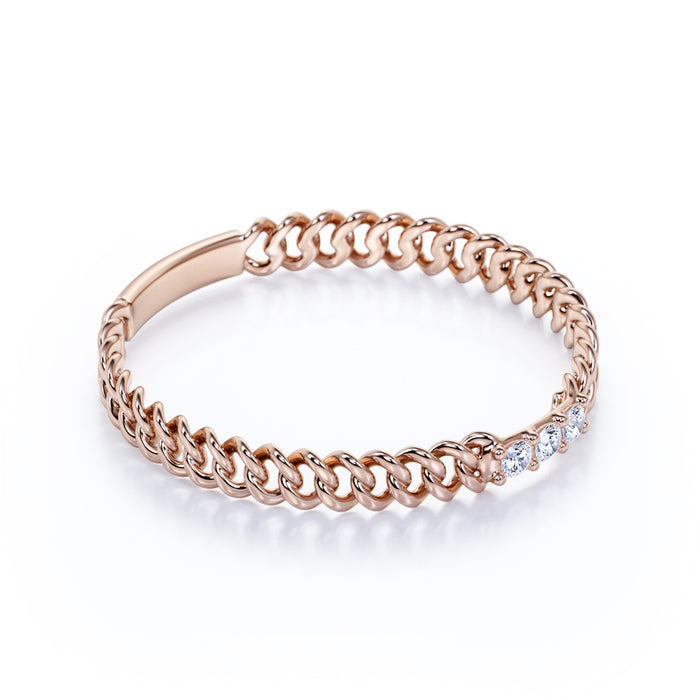Round Diamond Trilogy Chain Link Design Stacking Ring