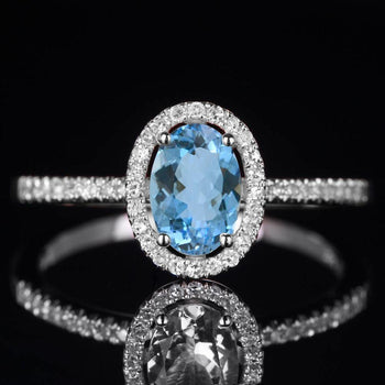 2 Carat Oval Cut Aquamarine and Diamond Engagement Ring in White Gold