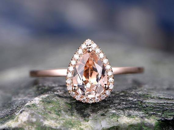 Superb 1.25 Carat Pear Cut Morganite and Diamond Engagement Ring in Rose Gold