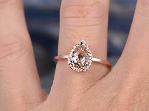 Superb 1.25 Carat Pear Cut Morganite and Diamond Engagement Ring in Rose Gold