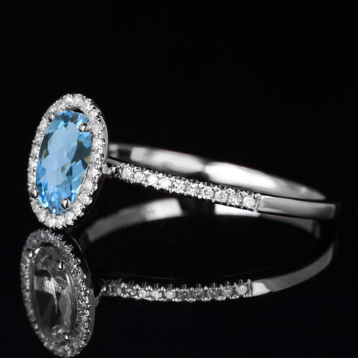 2 Carat Oval Cut Aquamarine and Diamond Engagement Ring in White Gold