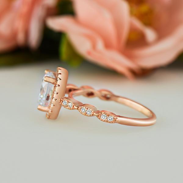 2.25 Carat Art Deco Halo Engagement Ring in Rose Gold over Sterling Silver
