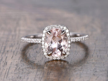 1.25 Carat Oval Cut Morganite and Diamond Engagement Ring in White Gold