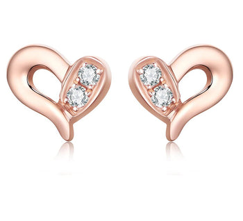 Two Stone .25 Carat Round Cut Diamond Heart Stud Earrings in Rose Gold