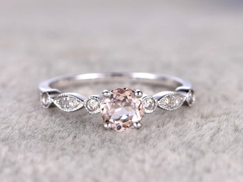 Beautiful 1.25 Carat Round Cut Morganite and Diamond Engagement Ring in White Gold