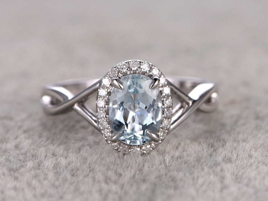Infinity 1.25 Carat Oval Cut Aquamarine and Diamond Engagement Ring in White Gold