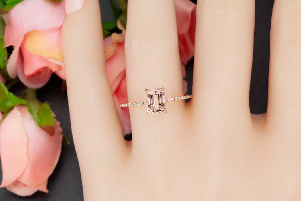 Limited Time Sale: Bestselling 1.25 Carat Emerald Cut Morganite and Diamond Engagement Ring in Rose Gold