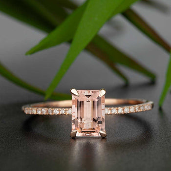 Limited Time Sale: Bestselling 1.25 Carat Emerald Cut Morganite and Diamond Engagement Ring in Rose Gold