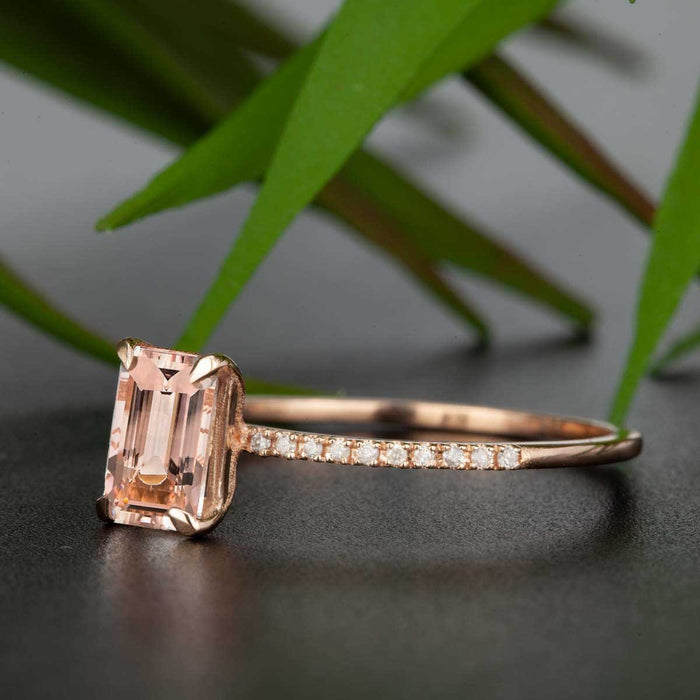 Limited Time Sale: Bestselling 1.25 Carat Emerald Cut Morganite and Diamond Engagement Ring in Rose Gold