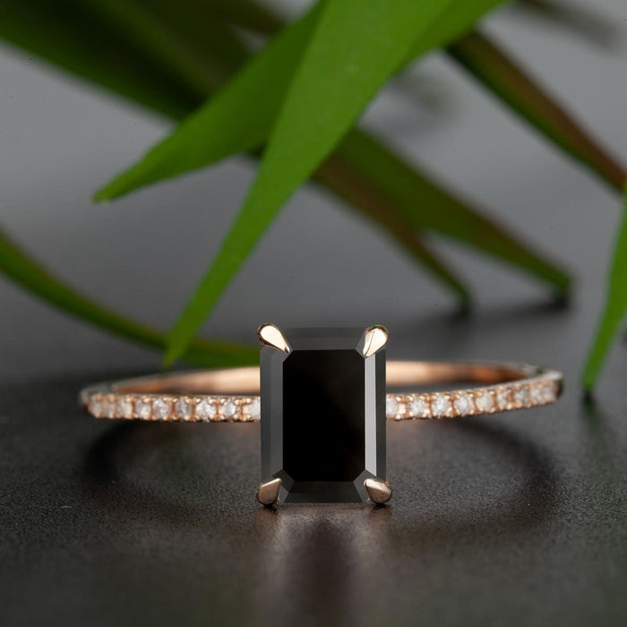 Dazzling 1.25 Carat Black Diamond Cut Black Diamond and Diamond Engagement Ring in Rose Gold