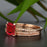 Dazzling 2 Carat Emerald Cut Ruby and Diamond Trio Wedding Ring Set in 9k Rose Gold