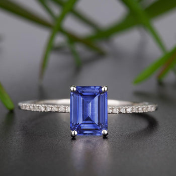 Dazzling 1.25 Carat Emerald Cut Sapphire and Diamond Engagement Ring in White Gold