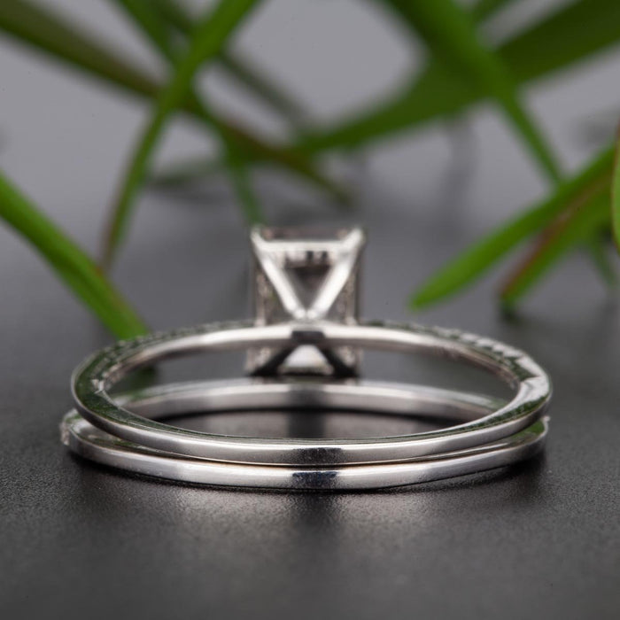 Dazzling 1.50 Carat Emerald Cut Sapphire and Diamond Wedding Ring Set in White Gold