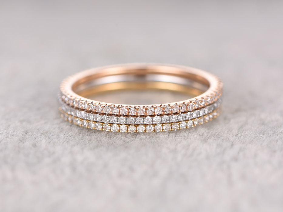 1 Carat trio Wedding Ring Bands in White, Yellow and Rose Gold for Women
