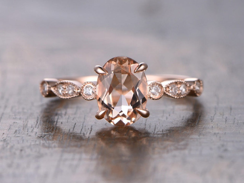 1.25 Carat Oval Cut Morganite and Diamond Engagement Ring in Rose Gold