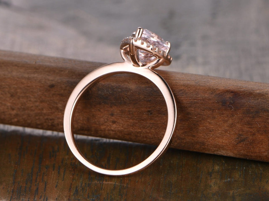 Perfect 1.25 Carat Pear Cut Morganite and Diamond Halo Engagement Ring in Rose Gold