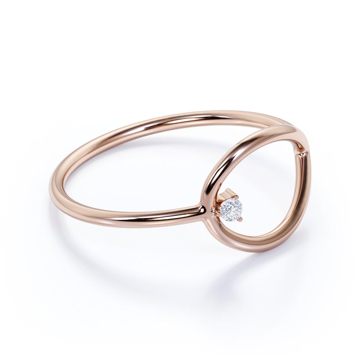 Minimalist Solitaire Round Cut Diamond Stacking Ring in Rose Gold