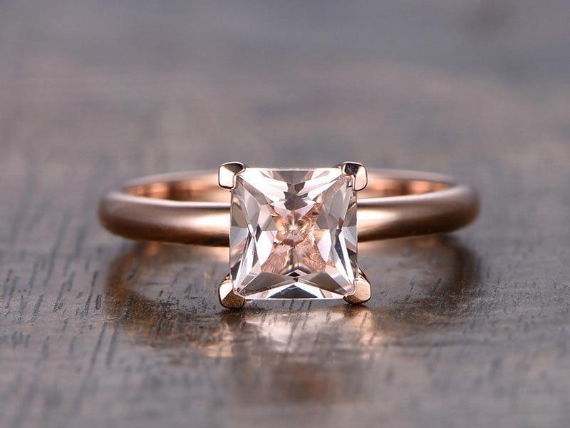 1 Carat Princess Cut Solitaire Morganite Engagement Ring in Rose Gold