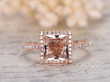 1.25 Carat Princess Cut Morganite and Diamond Engagement Ring in 9k Rose Gold