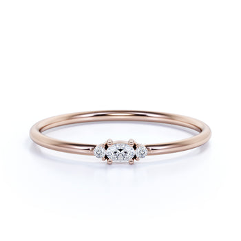 Dainty Oval and Round Cut Diamond Stacking Wedding Ring in Rose Gold