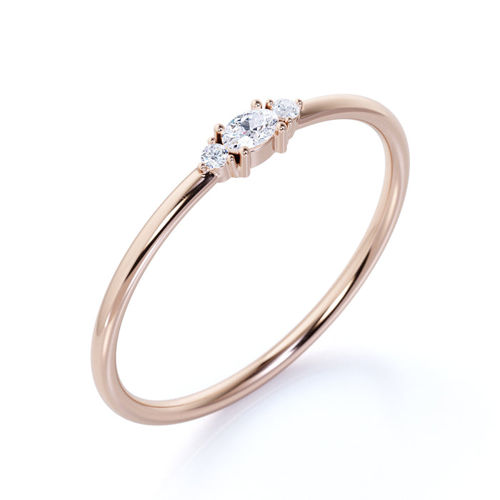 Dainty Oval and Round Cut Diamond Stacking Wedding Ring in Rose Gold