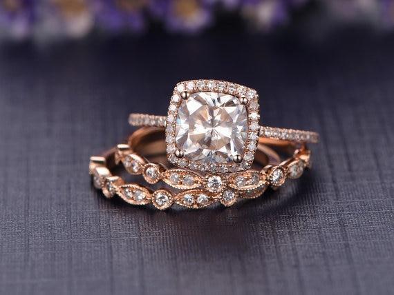 Two tone cushion sales cut engagement rings