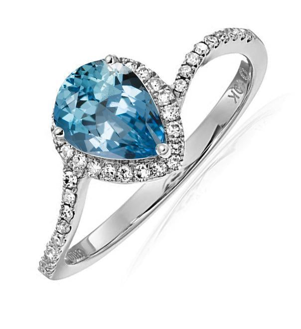 2 Carat pear cut Aquamarine and Diamond Engagement Ring in White Gold