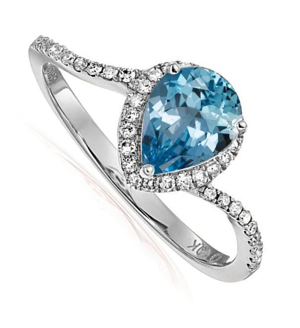 2 Carat pear cut Aquamarine and Diamond Engagement Ring in White Gold