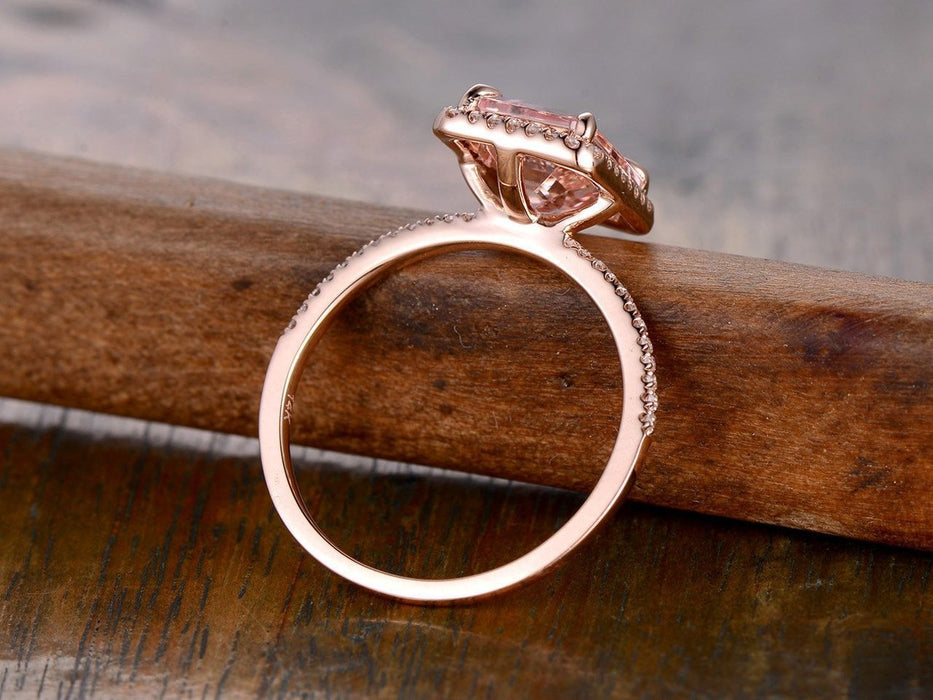 1.50 Carat Emerald Cut Morganite and Diamond Engagement Ring in Rose Gold