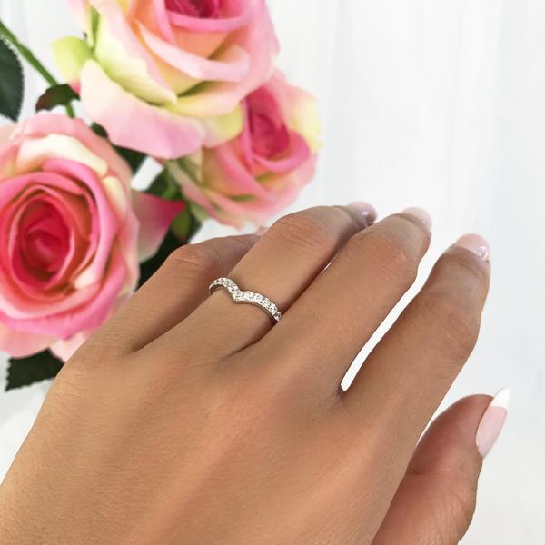 0.5 Carat Fifteen  Stones Chevron Wedding Band in White Gold over Sterling Silver
